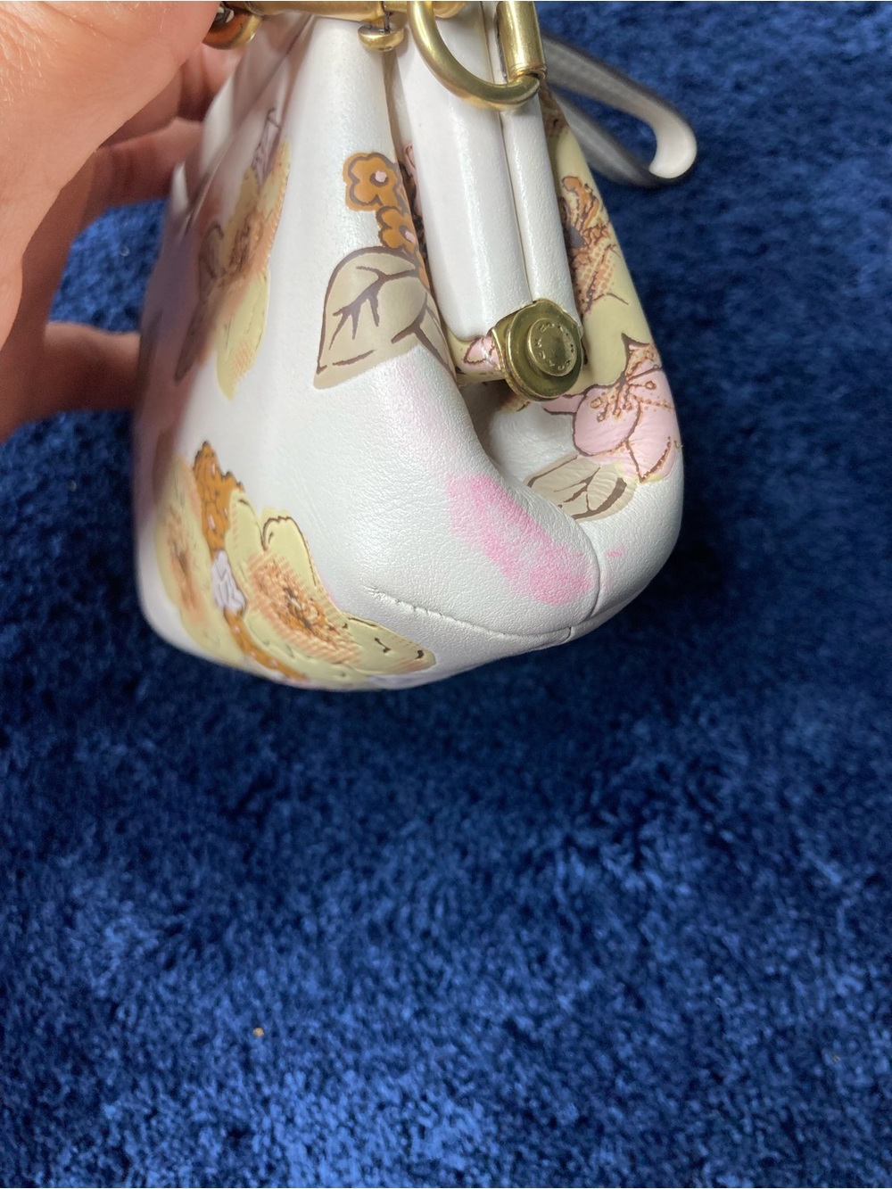Coach Cream Floral Kiss-Lock Wristlet in Yellow and Brown - Picture 5 of 11